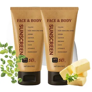 Lovera Beef Tallow Sunscreen SPF 50 | Organic Natural Beef Tallow Sunscreen, Clean Non-Greasy Formula for Face and Body for Sunmmer Outdoor Travel | Women and Men, 6 OZ (2)
