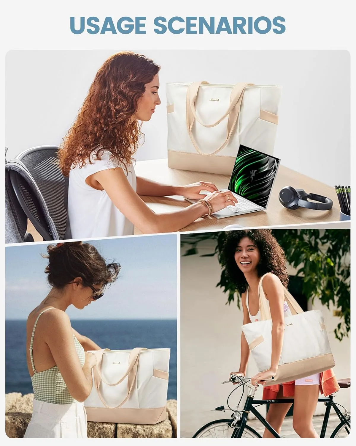 LOVEVOOK Tote Bag for Women Work Travel, Lightweight Teacher Work Tote Bag With Zipper With Laptop Compartment, Nurse Handbag