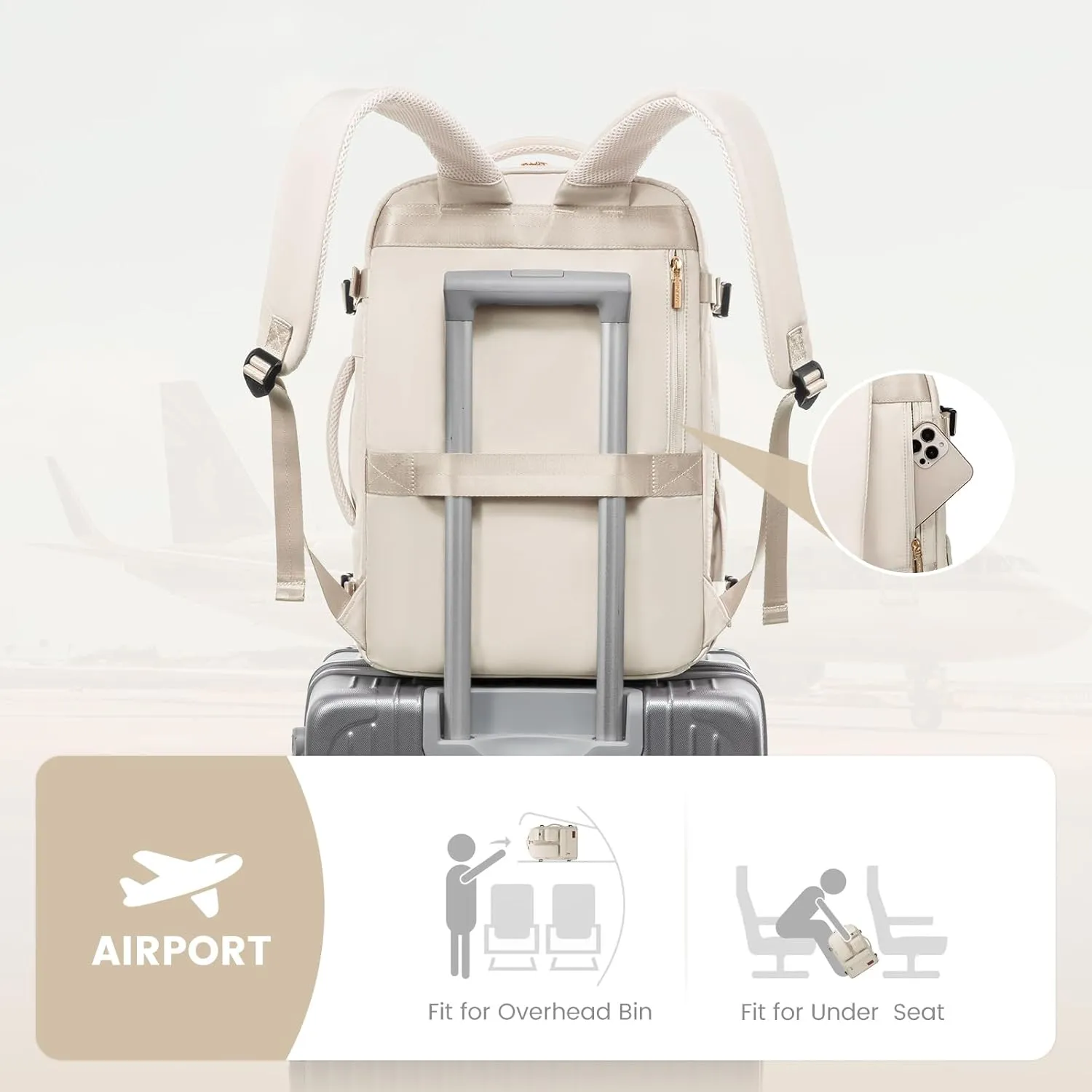LOVEVOOK Travel Backpack for Women, Carry-On Backpack with Laptop Compartment, 30L Lightweight Waterproof Personal Item Travel Bag, Off White