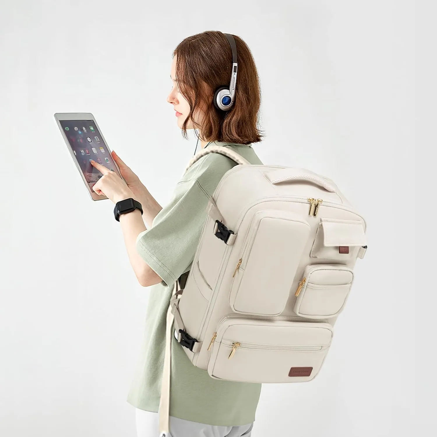 LOVEVOOK Travel Backpack for Women, Carry-On Backpack with Laptop Compartment, 30L Lightweight Waterproof Personal Item Travel Bag, Off White