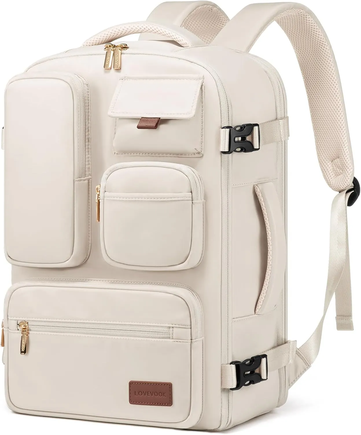 LOVEVOOK Travel Backpack for Women, Carry-On Backpack with Laptop Compartment, 30L Lightweight Waterproof Personal Item Travel Bag, Off White