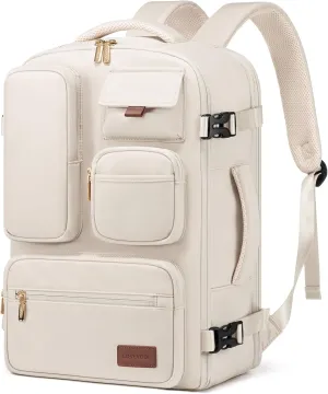 LOVEVOOK Travel Backpack for Women, Carry-On Backpack with Laptop Compartment, 30L Lightweight Waterproof Personal Item Travel Bag, Off White