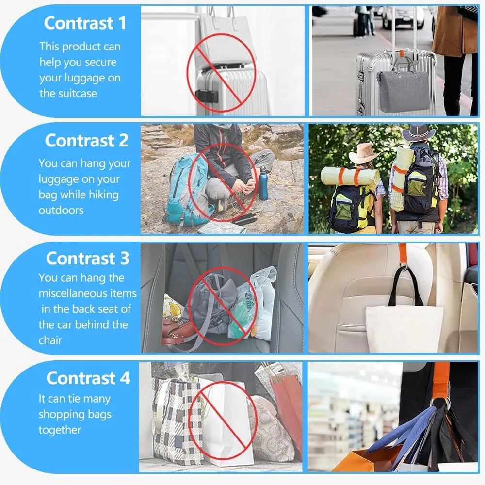Luggage Straps for Suitcases, Add a Bag Luggage Strap Jacket Gripper Luggage Connector, Adjustable Luggage Hook Baggage Suitcase Belts Travel Accessories for Carry Your Extra Bags, Orange