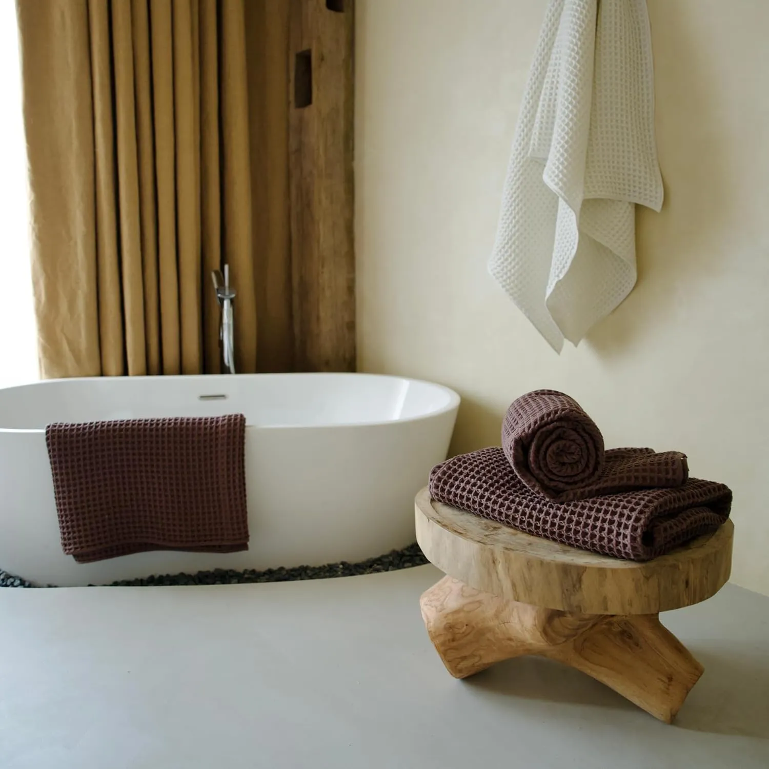 Luxury Japanese Cotton Waffle Bath Towel | Plush, Absorbent, and Quick Dry | Free Storage Bag Included (Dark Cocoa, Bath Sheet (2 Pack))