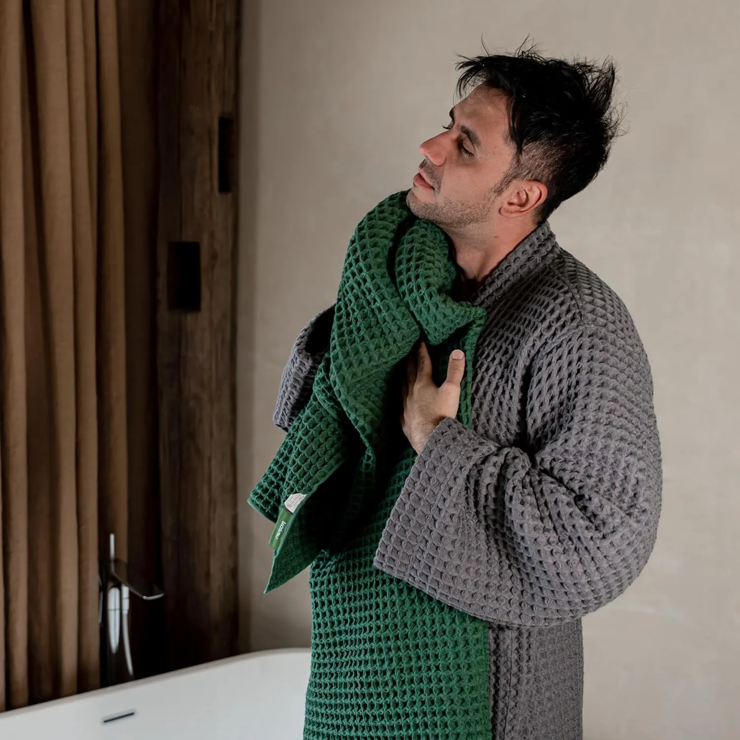 Luxury Japanese Cotton Waffle Bath Towel | Plush, Absorbent, and Quick Dry | Free Storage Bag Included (Forest Green, Bath Sheet (Set of 2))
