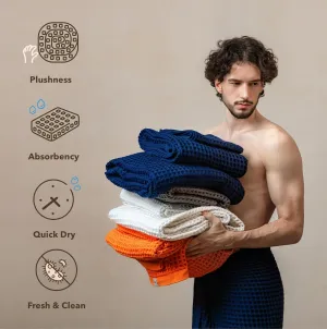 Luxury Japanese Cotton Waffle Bath Towel | Plush, Absorbent, and Quick Dry | Free Storage Bag Included (Ocean Blue, Bath Sheet (Set of 2))