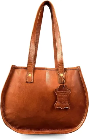 Madosh, Genuine Leather Classic Brown Half Moon Shoulder Tote Style Fashion Sleek Everyday Handbag Purse for Women