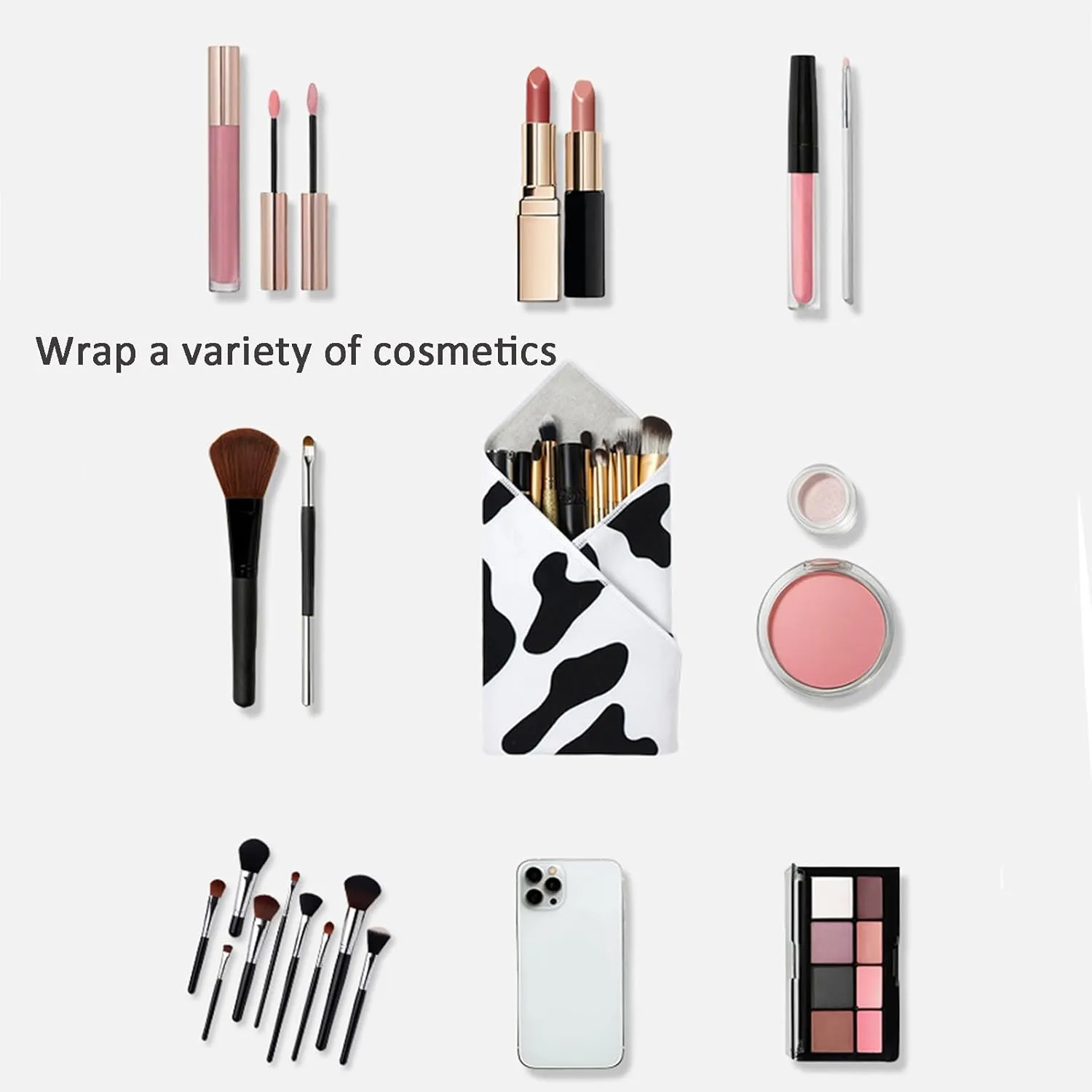 Magic Pocket Lazy Makeup Bag, Self-Adhesive Magic Cloth Makeup Bag, Portable Cosmetic Wrapping Cloth Organizer, Open Lay Flat Organizer, Camera Lens Protective Wrap (Black)