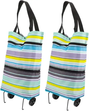 MAGICLULU 2pcs Foldable Grocery Bag with Wheels Portable Shopping Cart for Groceries Lightweight Tote Bags Easy to Carry and Store for Supermarket and Travel