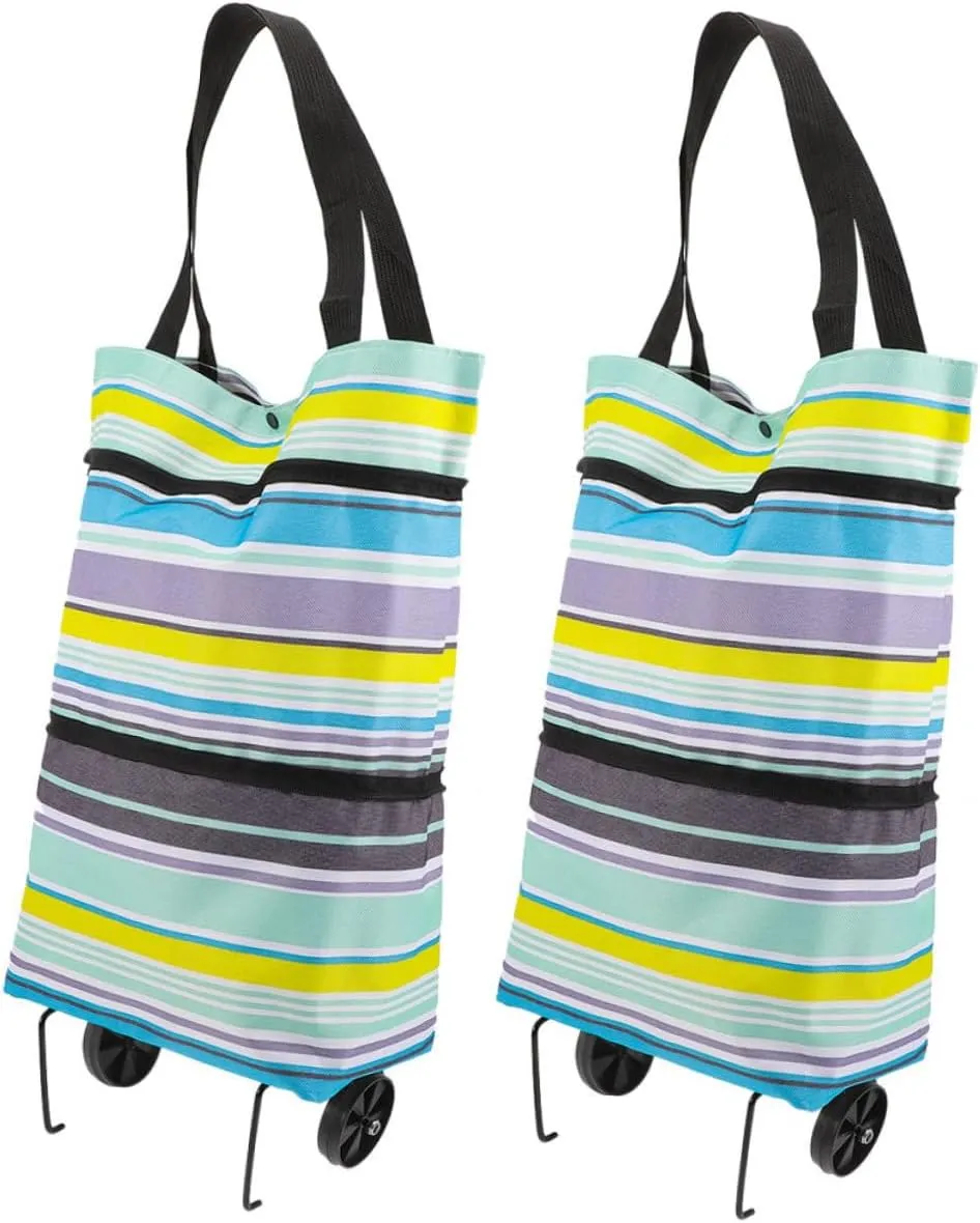 MAGICLULU 2pcs Foldable Grocery Bag with Wheels Portable Shopping Cart for Groceries Lightweight Tote Bags Easy to Carry and Store for Supermarket and Travel