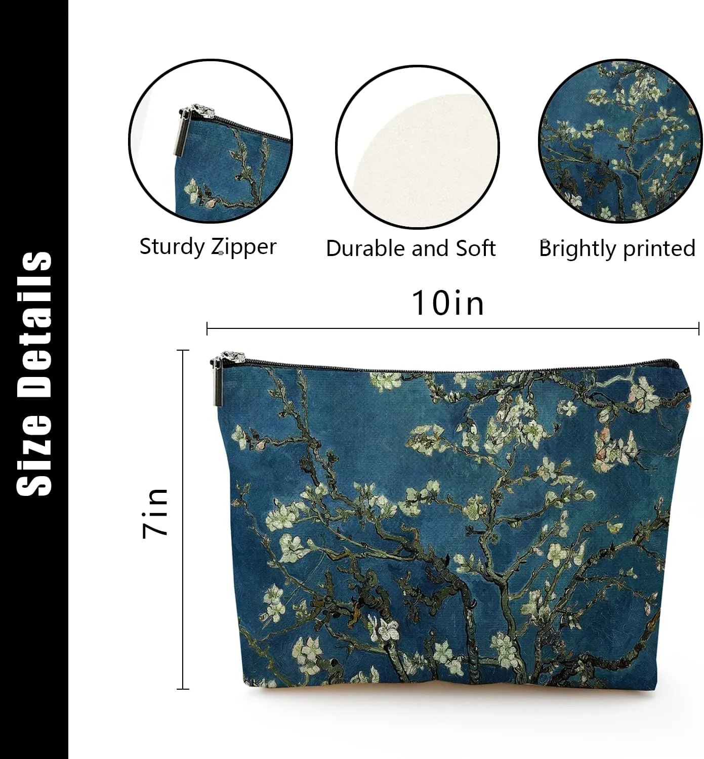 Makeup Bag for Women Large Makeup Bag Travel Cosmetic Bag Zipper Pouch Toiletry Bags 7X10in Almond Blossom
