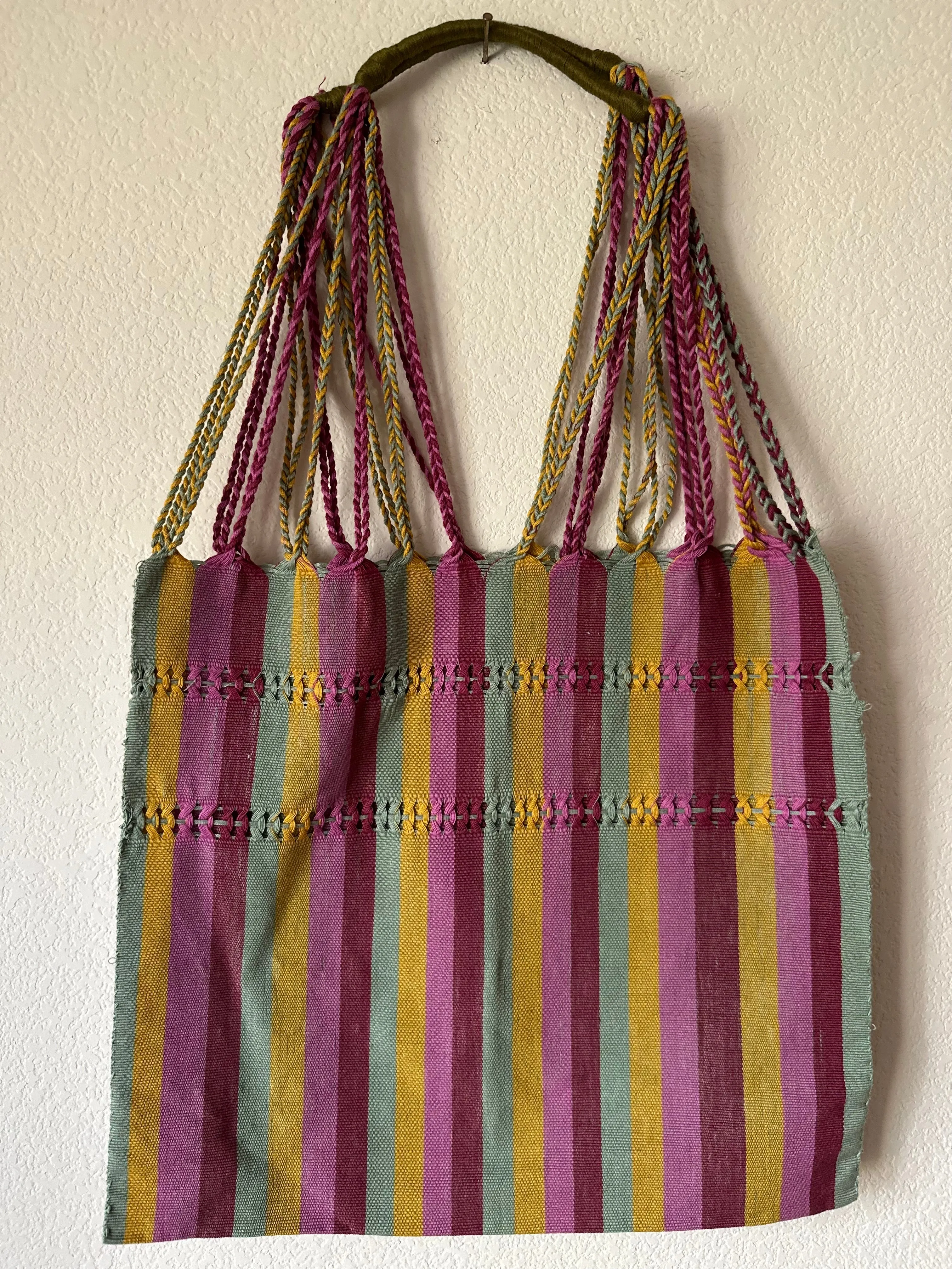 Maroon, Pink, Yellow and Seafoam Green Loom Tote Bag