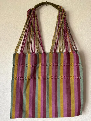Maroon, Pink, Yellow and Seafoam Green Loom Tote Bag