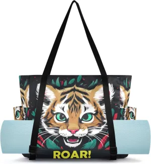 MCHIVER Cute Tiger Roar Yoga Bag for Women Men Large Yoga Mat Bag with Adjustable Strap Gym Bags Tote for Yoga Pilates Travel