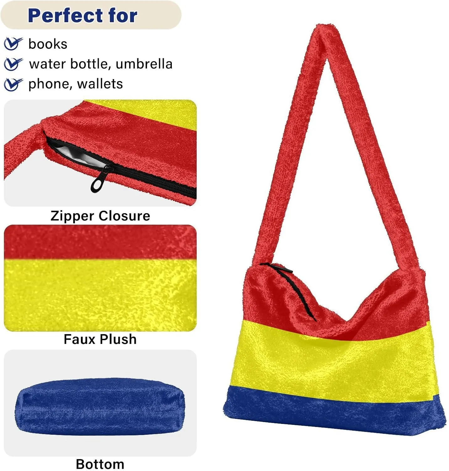 MCHIVER Shoulder Tote Bags for Women Furry Crossbody bag with Zipper Hobo Handbag Purses