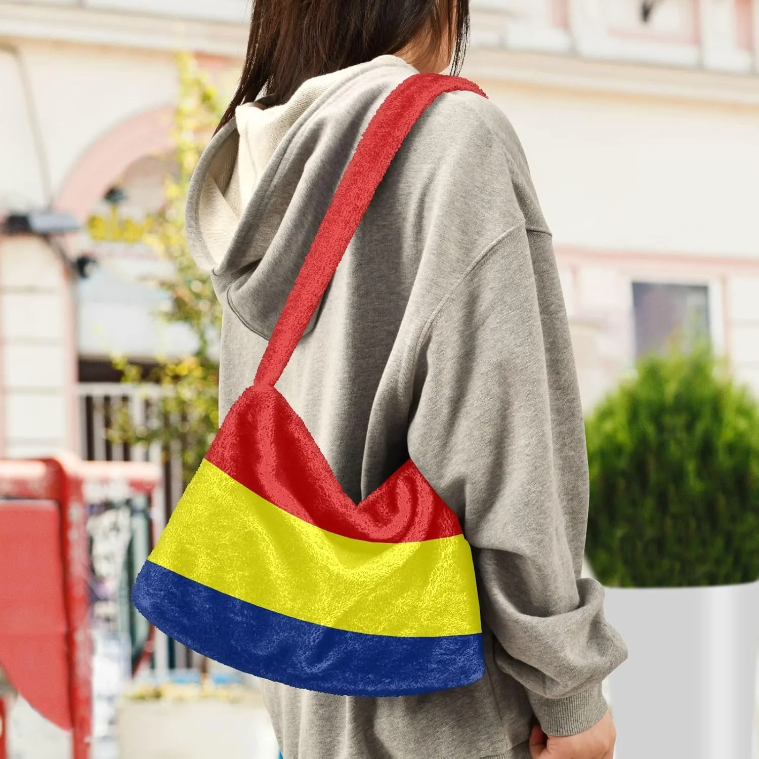 MCHIVER Shoulder Tote Bags for Women Furry Crossbody bag with Zipper Hobo Handbag Purses