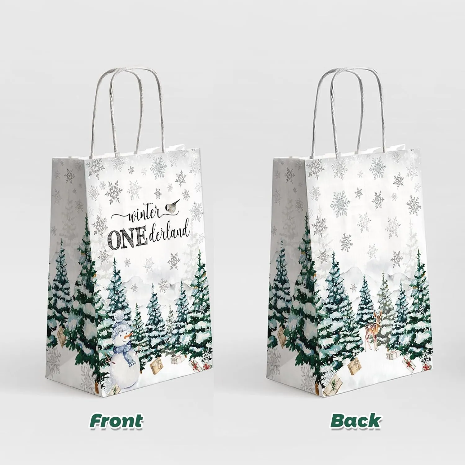 MEHOFOND 24 Winter Onederland Blue Treat Bags, Winter Snowflake Party Gift Bags Goodie Bag with Handles for Snowflake Birthday Xmas Party Decoration Holiday Party Supplies