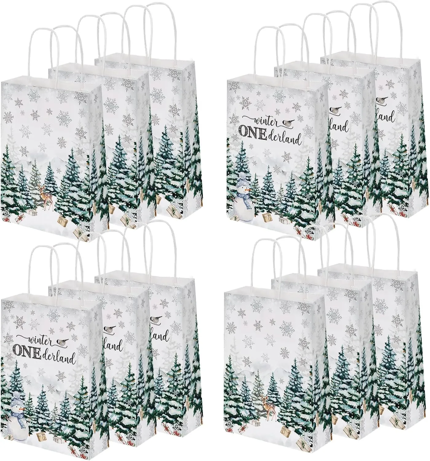 MEHOFOND 24 Winter Onederland Blue Treat Bags, Winter Snowflake Party Gift Bags Goodie Bag with Handles for Snowflake Birthday Xmas Party Decoration Holiday Party Supplies