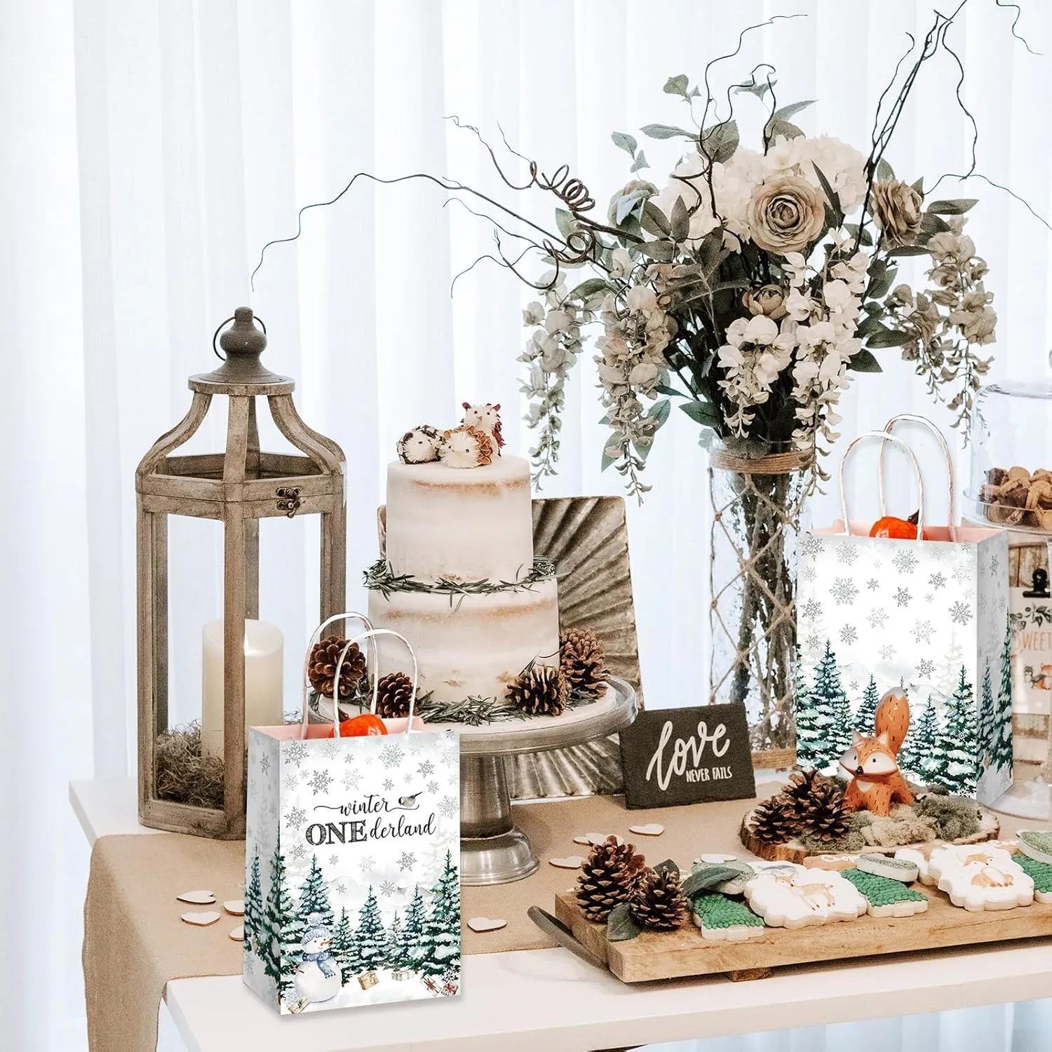 MEHOFOND 24 Winter Onederland Blue Treat Bags, Winter Snowflake Party Gift Bags Goodie Bag with Handles for Snowflake Birthday Xmas Party Decoration Holiday Party Supplies