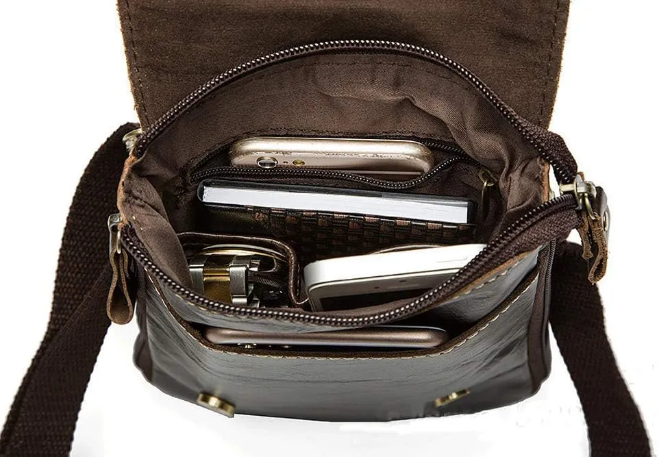 Men Vintage Leather Small Messenger Bag