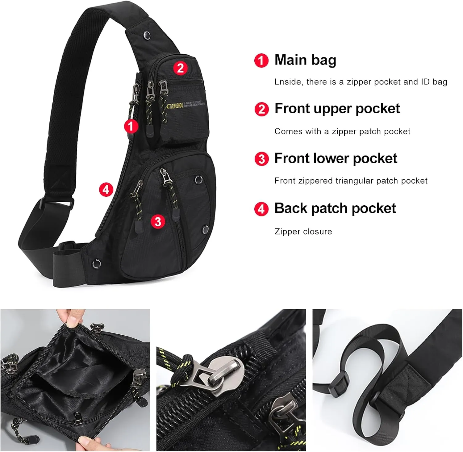 Mens Sling Bags Crossbody,Shoulder Bag for Men,Men Crossbody Bags for Hiking Traveling Outdoors Black