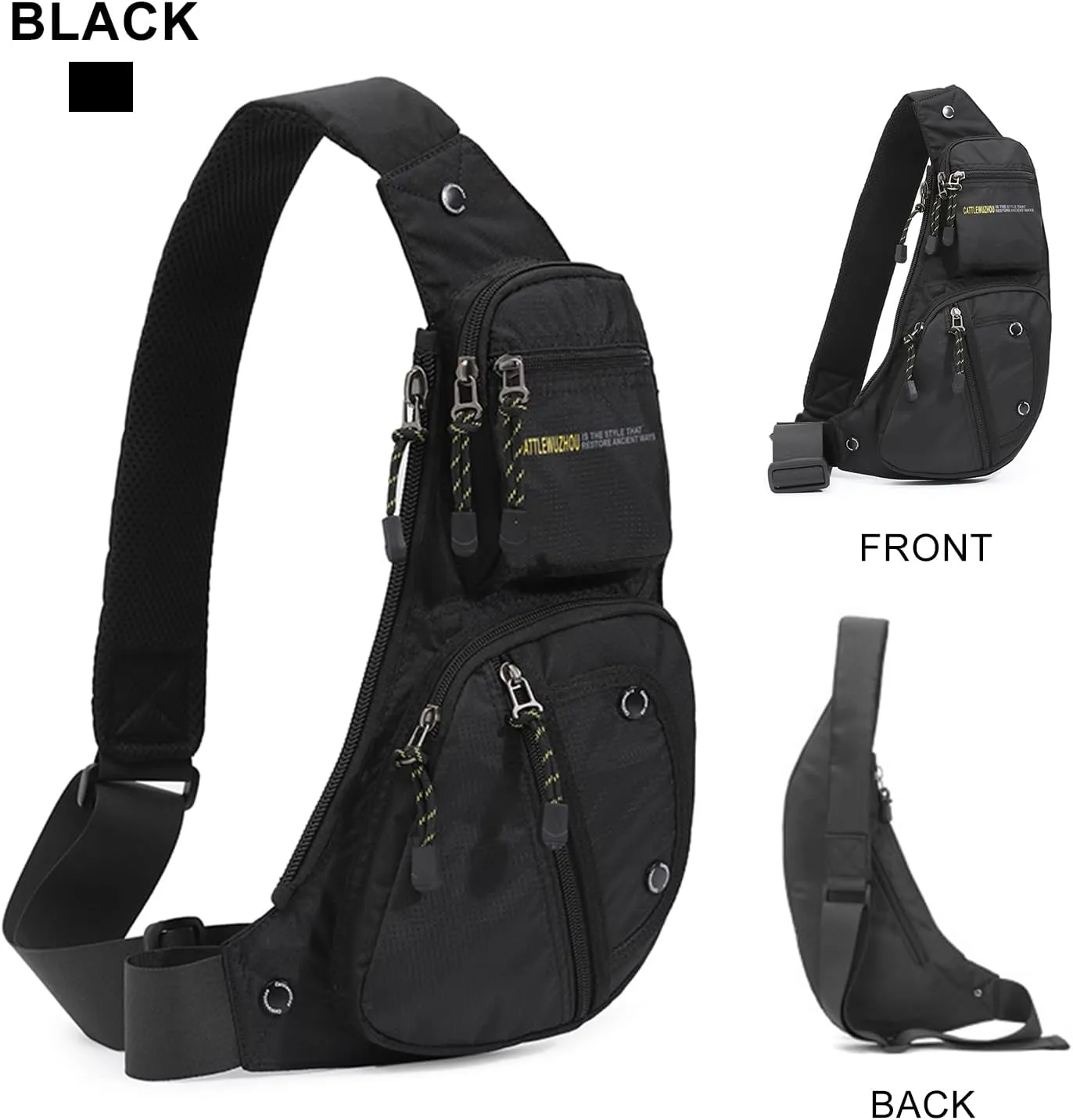 Mens Sling Bags Crossbody,Shoulder Bag for Men,Men Crossbody Bags for Hiking Traveling Outdoors Black