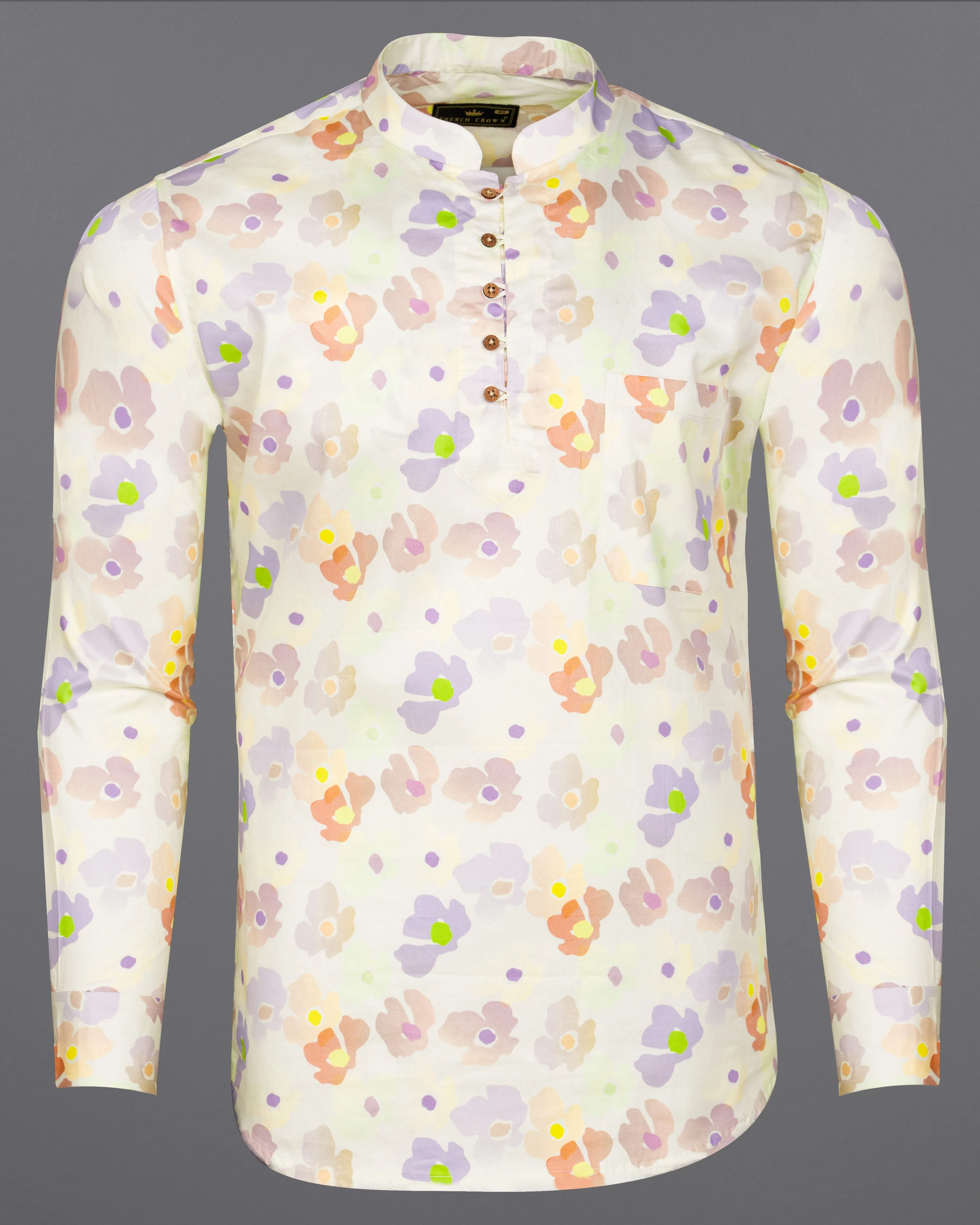 Mercury Cream Multicolour Floral Printed Super Soft Premium Cotton Kurta Shirt