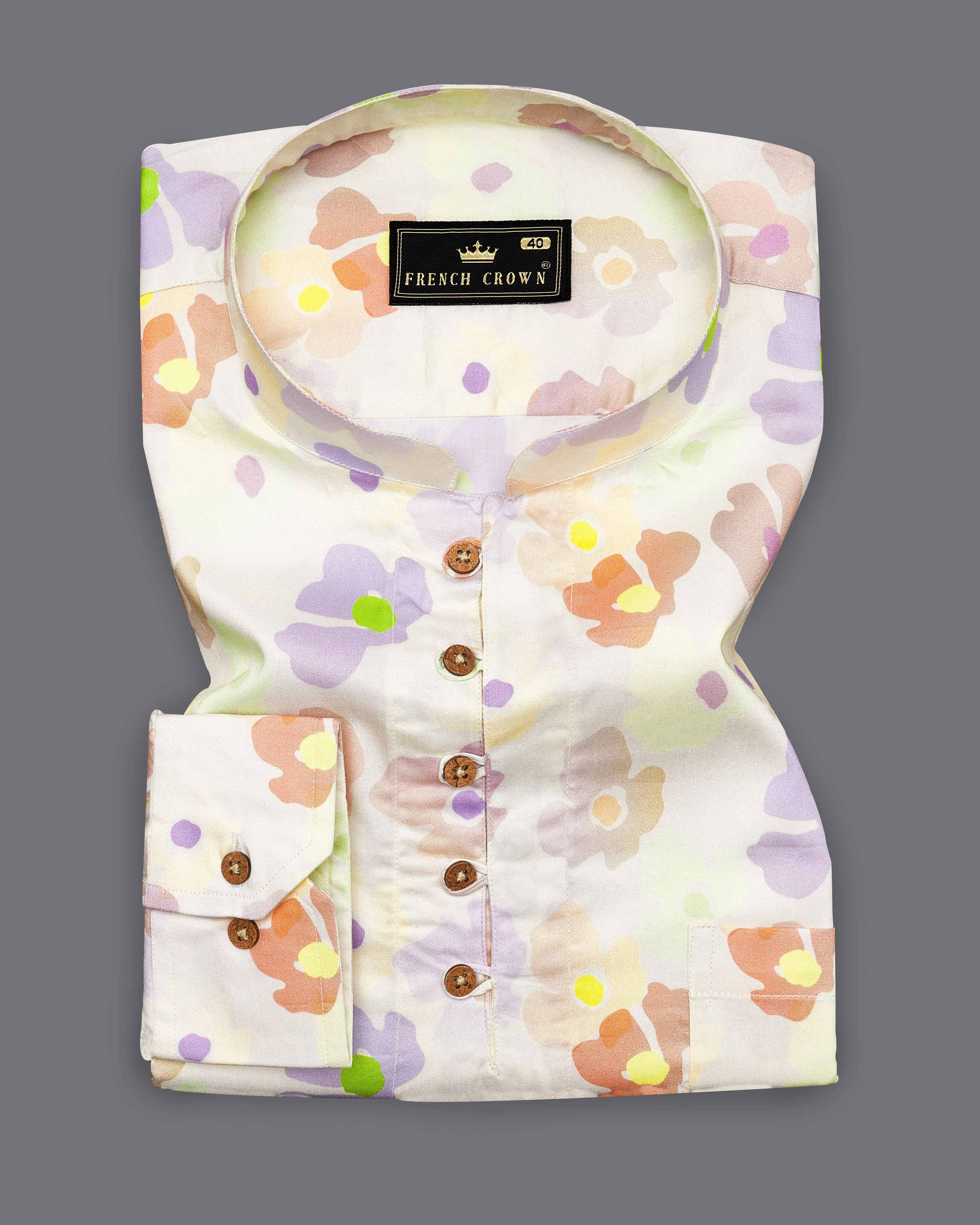 Mercury Cream Multicolour Floral Printed Super Soft Premium Cotton Kurta Shirt