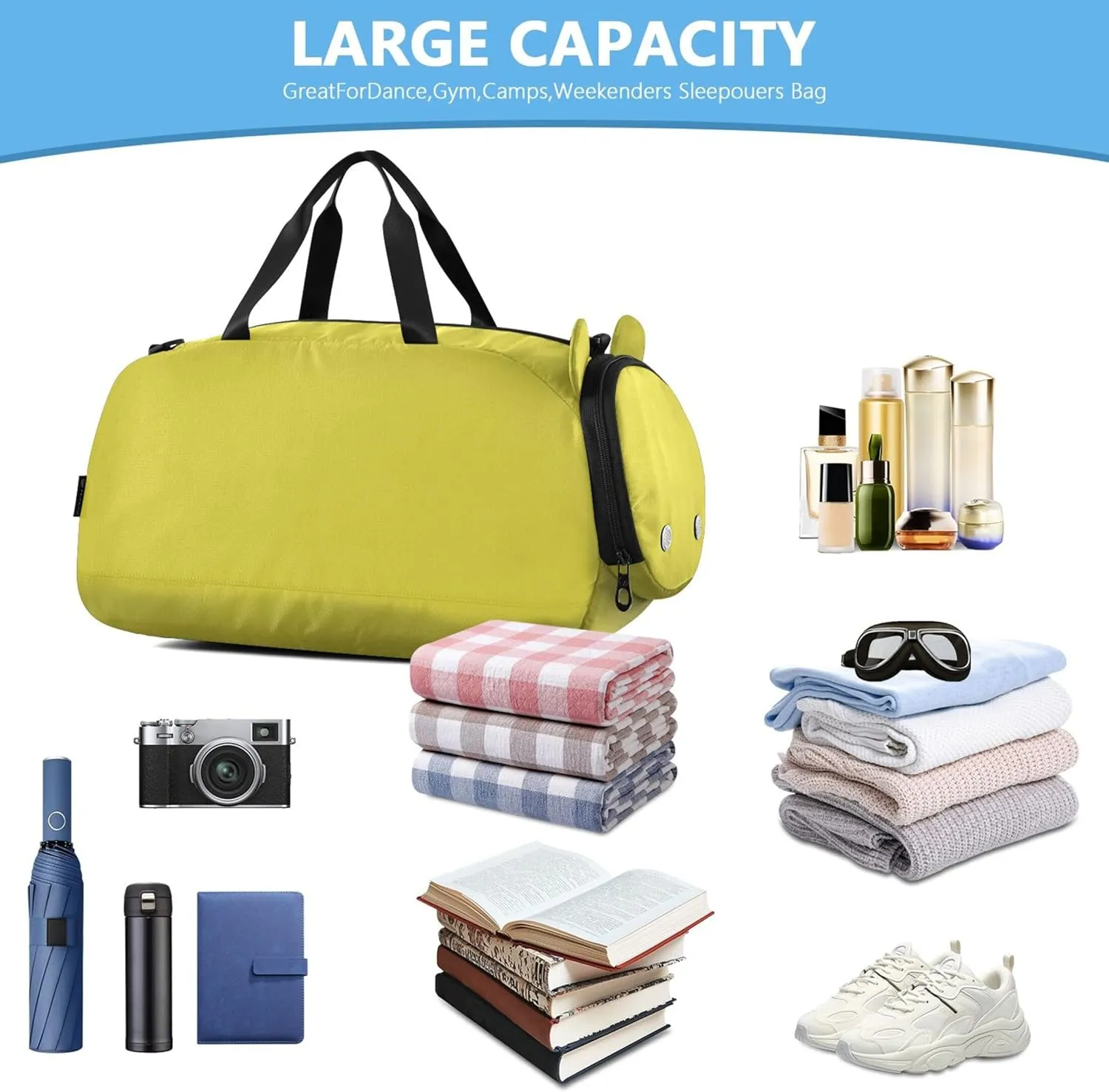 Mimosa Mustard Girls Duffle Bags for Travel Toddler Weekender Bags Boys Carry on Duffel Bag with Shoulder Strap
