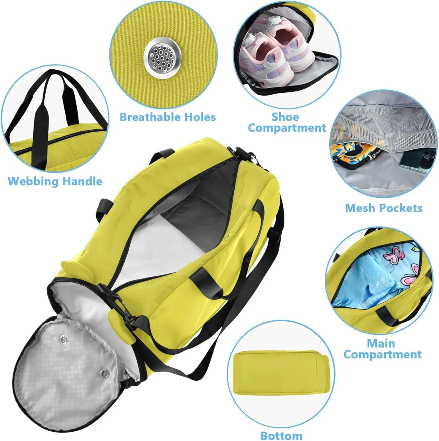 Mimosa Mustard Girls Duffle Bags for Travel Toddler Weekender Bags Boys Carry on Duffel Bag with Shoulder Strap