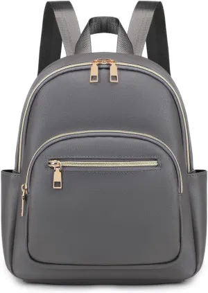 Mini Backpack Purse for Women PU Leather Small Backpack Fashion Multi Pockets Casual Daypacks Ladies Travel Shoulder Bags Grey