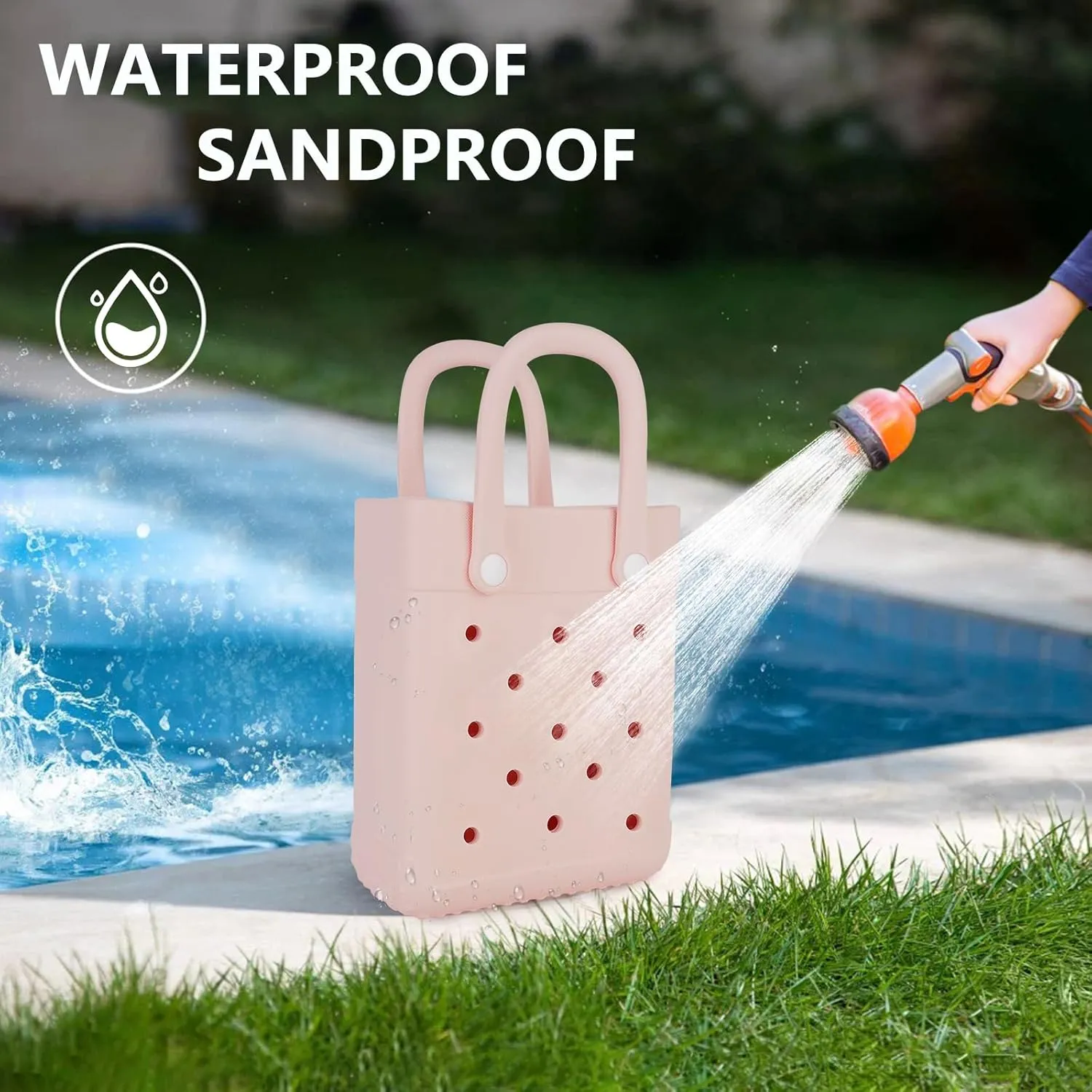 Mini Beach Rubber Tote Bag - Small Waterproof Bitty Washable Handbag with Charms for Women