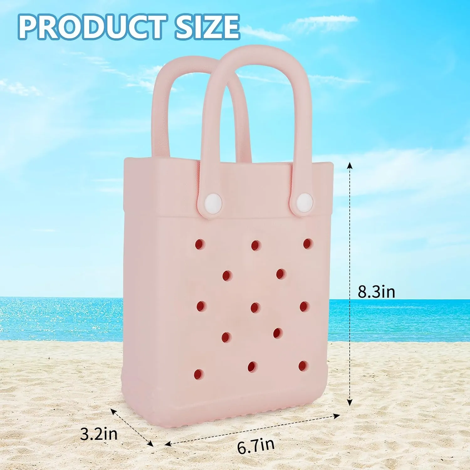 Mini Beach Rubber Tote Bag - Small Waterproof Bitty Washable Handbag with Charms for Women