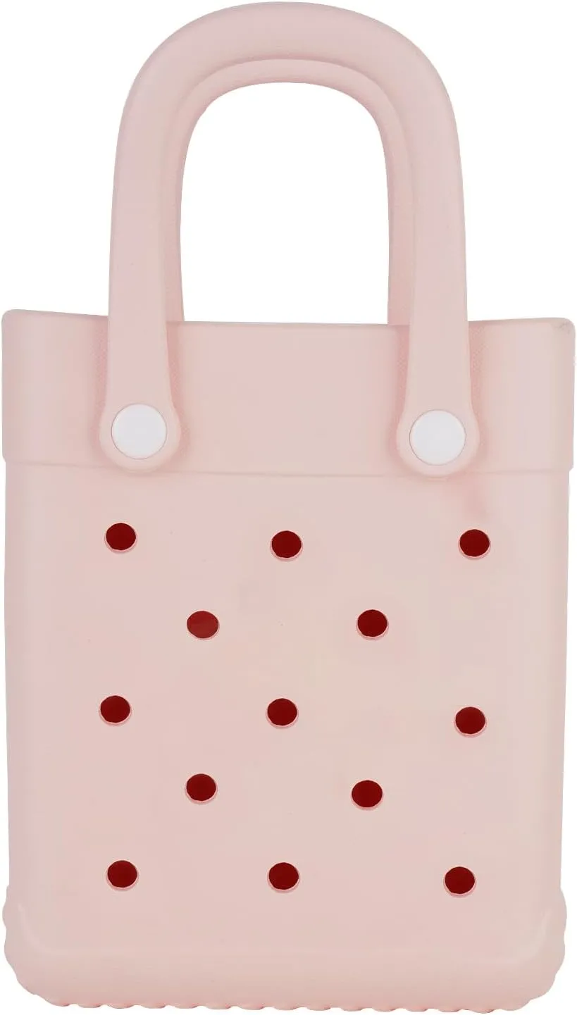 Mini Beach Rubber Tote Bag - Small Waterproof Bitty Washable Handbag with Charms for Women
