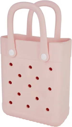 Mini Beach Rubber Tote Bag - Small Waterproof Bitty Washable Handbag with Charms for Women