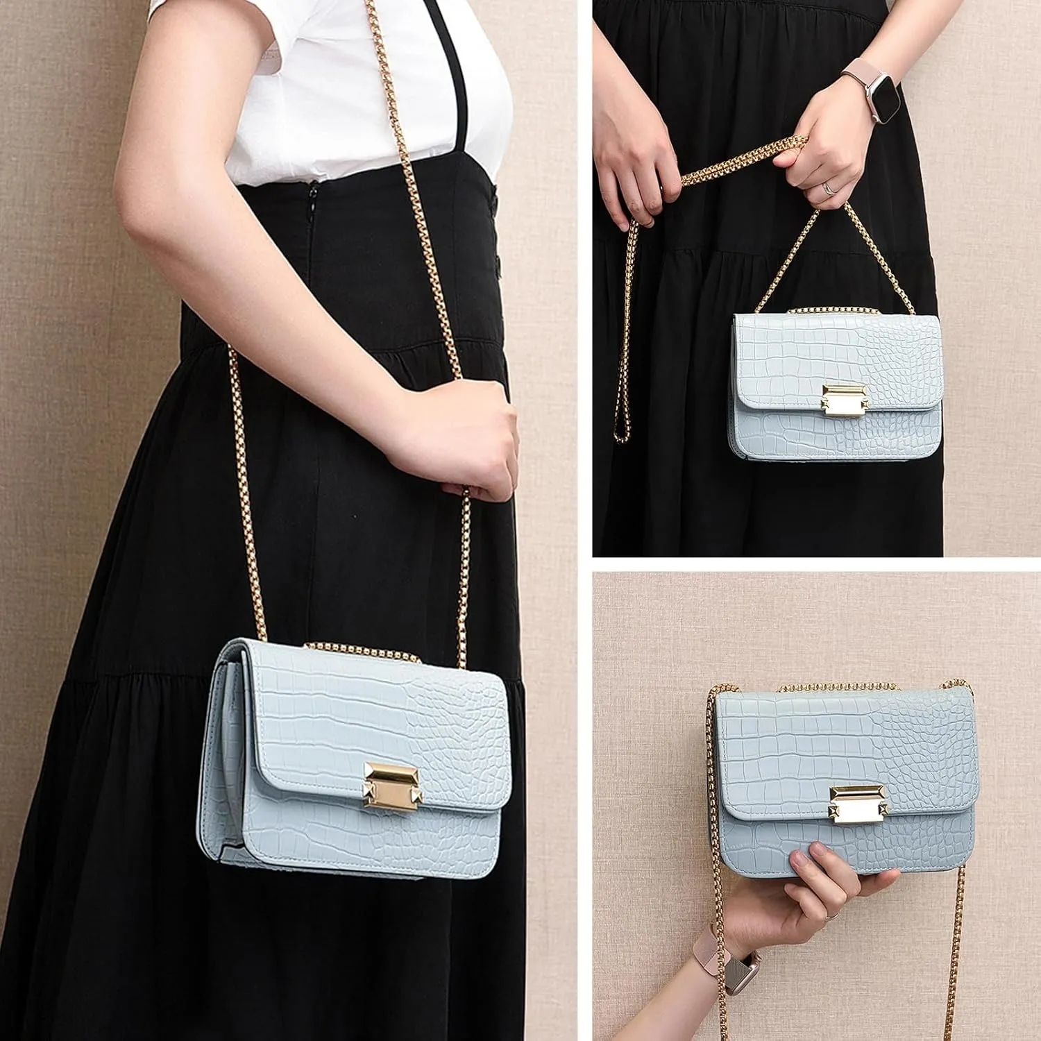 Mini Crocodile Pattern Shoulder Bags for Women with Chain Strap,Small Purses for Women with Flap Closure
