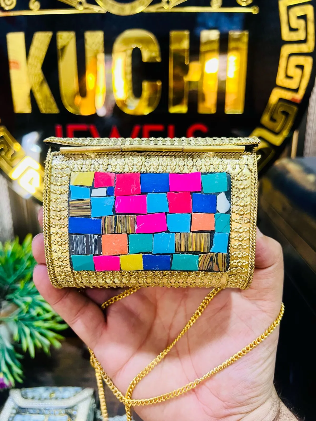 Mini Mosaic Golden Multi Metal Bag