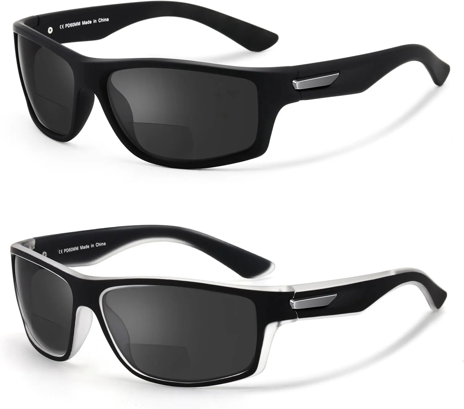 Missfive 2-Pack Mens Ultimate Bifocal Sunglasses with Readers Built In Sporty Upgraded Wrap Frame, UV400 Protection Driving & Reading Glasses for Outdoor  2.5
