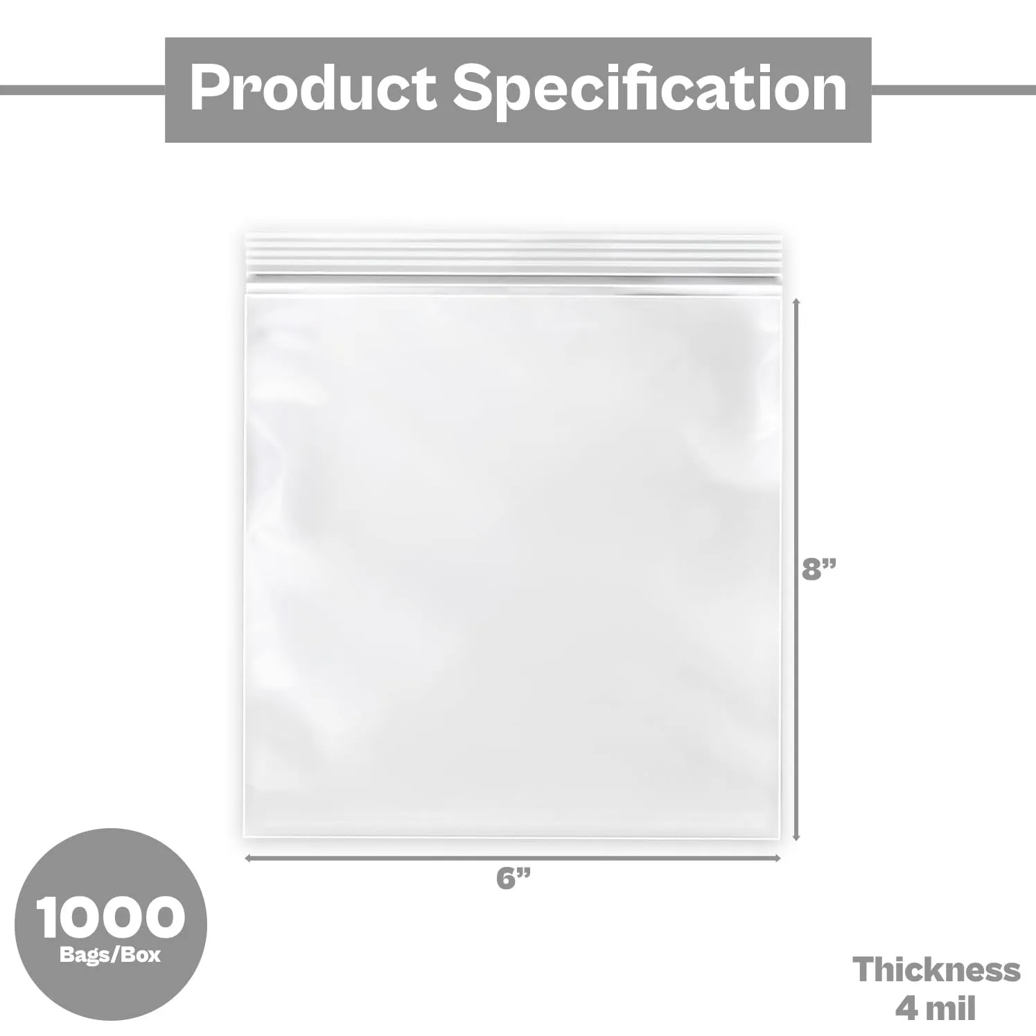 MMBM Resealable Poly Bag, 6x8 Inch, 1000 Pack, 4 Mil, Clear, Lock Seal Zipper, Reclosable Zip Plastic Baggies