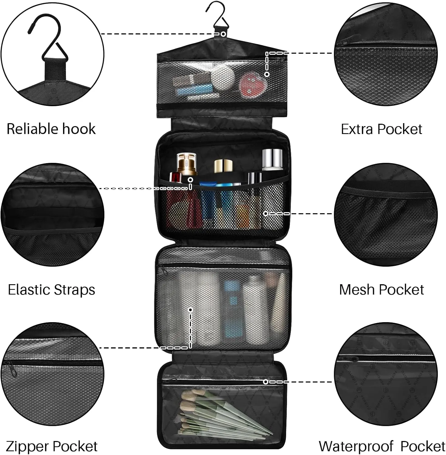 MNSRUU Hanging Toiletry Bags for Women Travel, Goth Halloween Skull Flowers and Pink Cherries Toiletry Organizer Portable Travel Toiletry Bags Clear Wash Bags Makeup Bag Cosmetic Bag