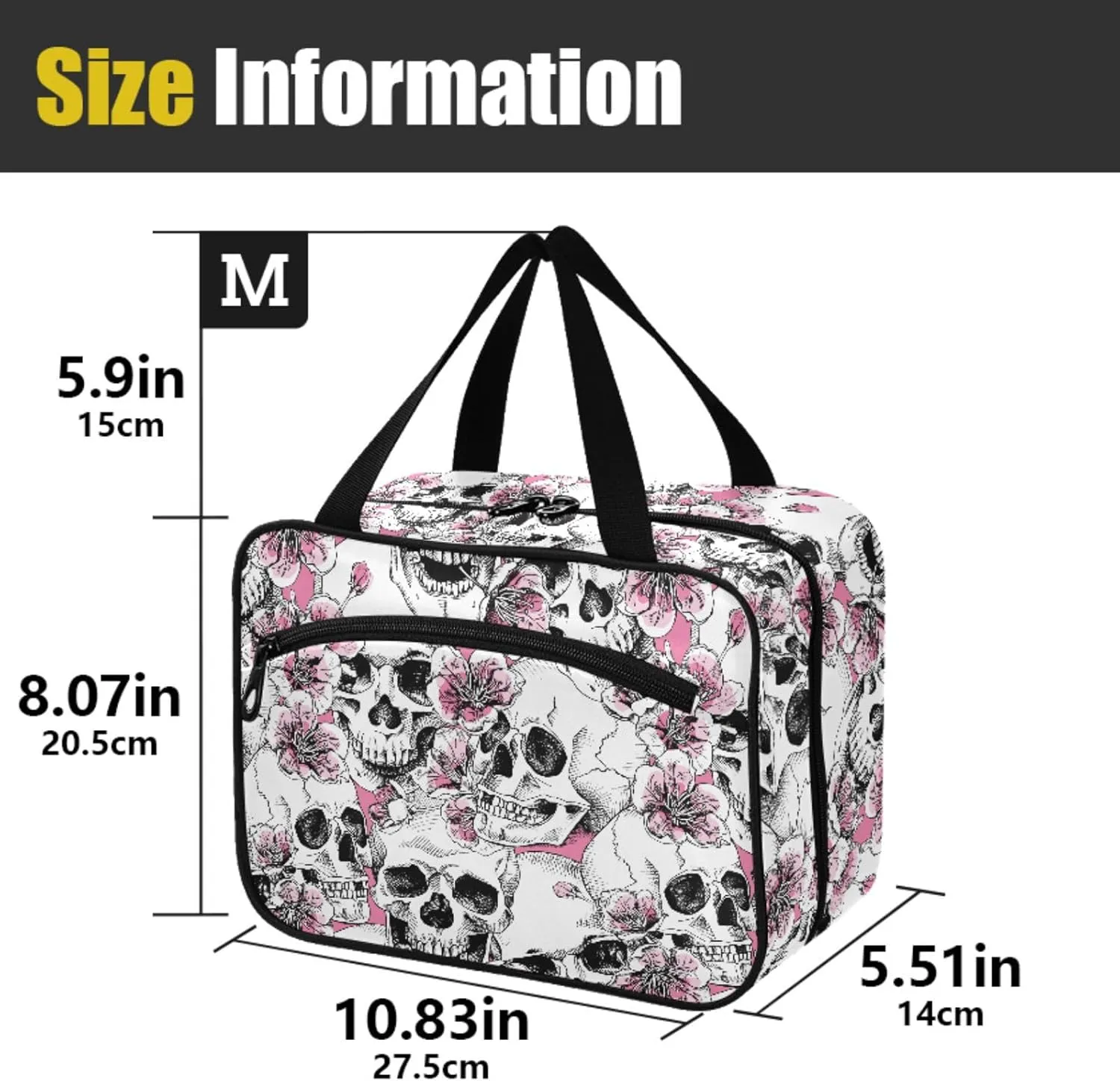 MNSRUU Hanging Toiletry Bags for Women Travel, Goth Halloween Skull Flowers and Pink Cherries Toiletry Organizer Portable Travel Toiletry Bags Clear Wash Bags Makeup Bag Cosmetic Bag