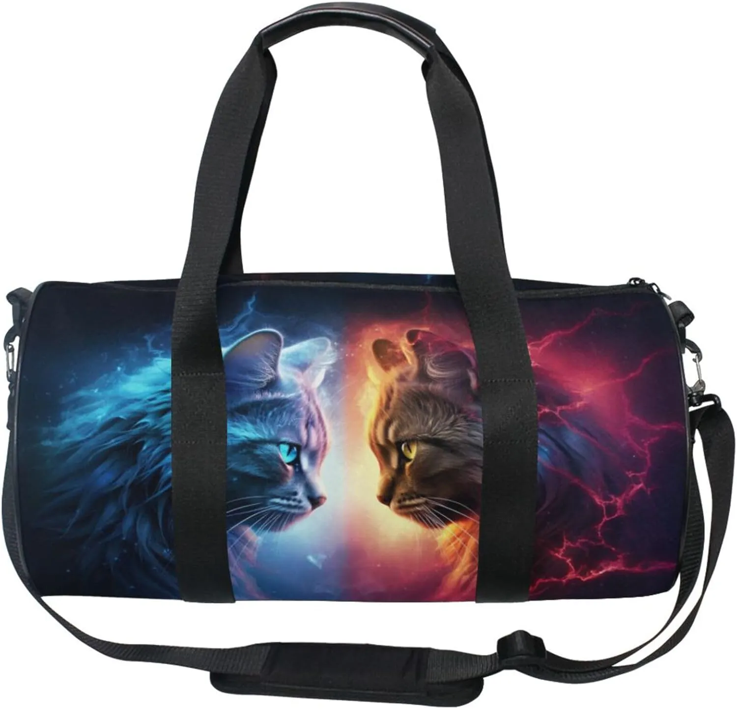MNSRUU Sports Duffel Bags, Cat Lightning Athletic Gym Bag Overnight Workout Travel Tote Luggage for Men Women Yoga