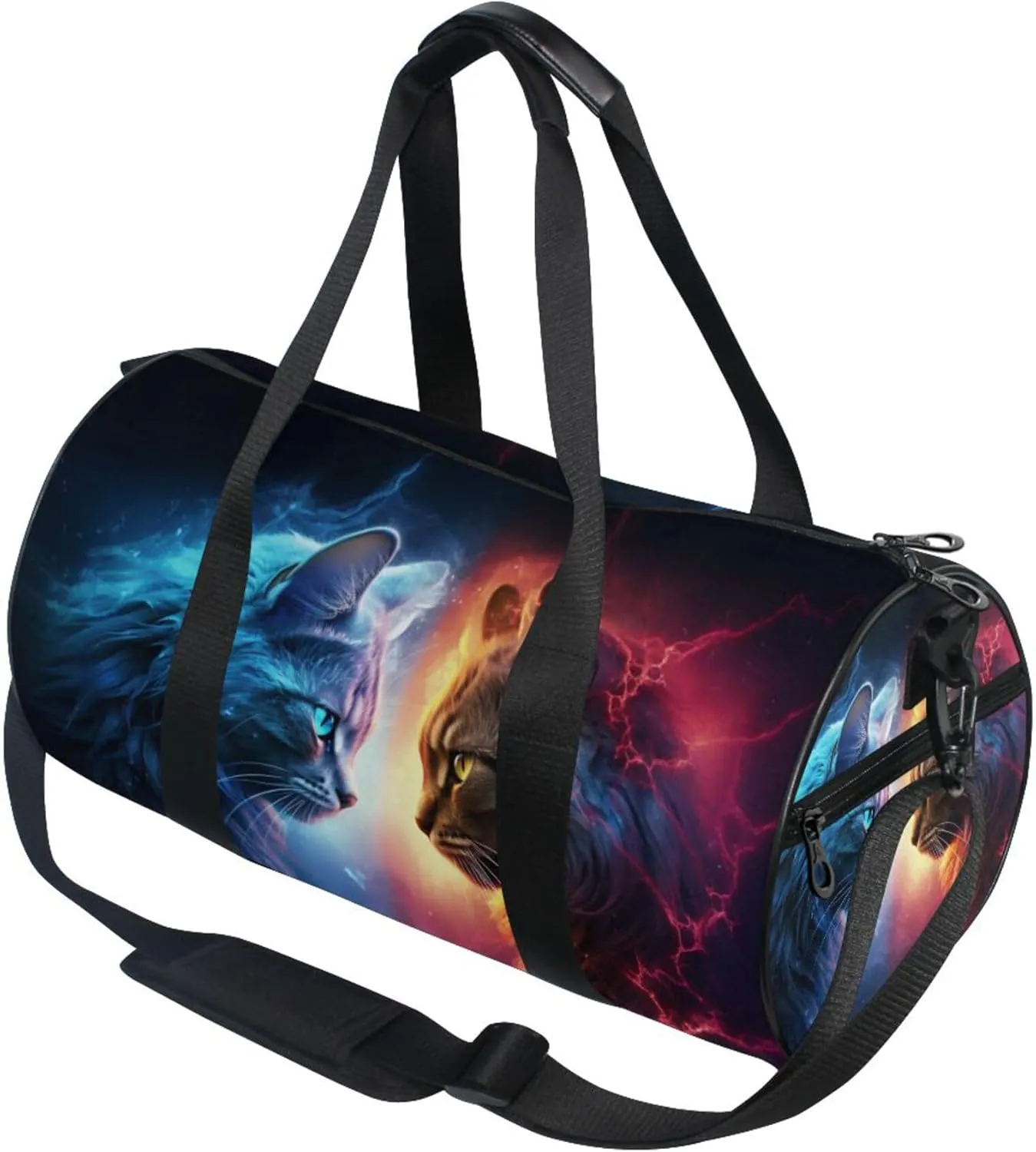 MNSRUU Sports Duffel Bags, Cat Lightning Athletic Gym Bag Overnight Workout Travel Tote Luggage for Men Women Yoga