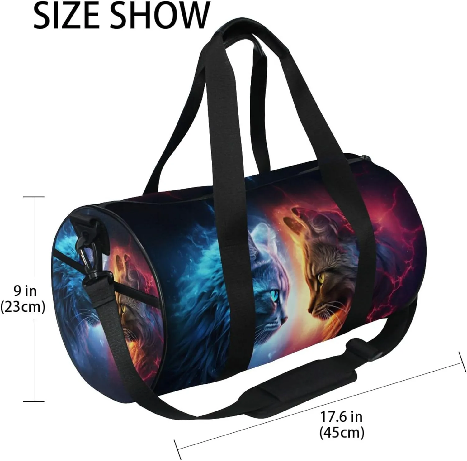 MNSRUU Sports Duffel Bags, Cat Lightning Athletic Gym Bag Overnight Workout Travel Tote Luggage for Men Women Yoga