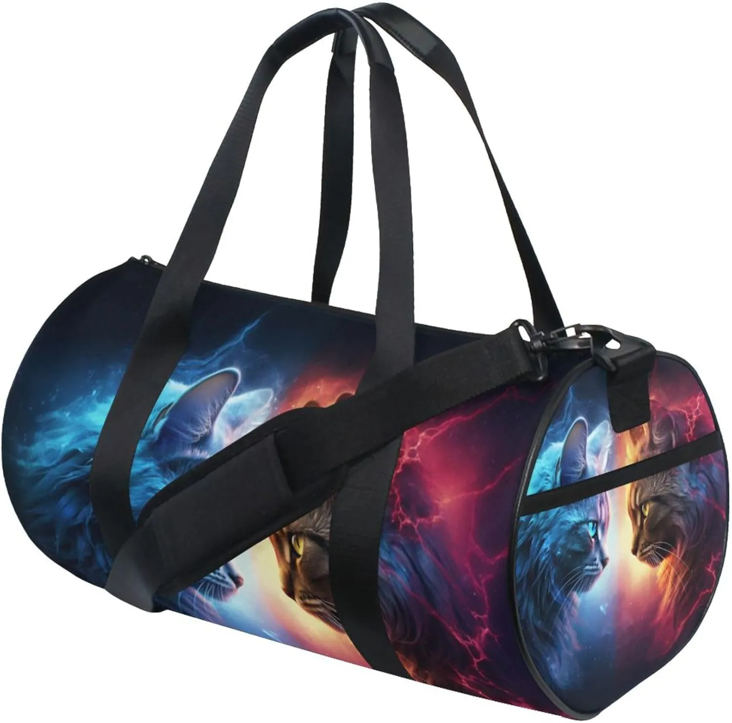 MNSRUU Sports Duffel Bags, Cat Lightning Athletic Gym Bag Overnight Workout Travel Tote Luggage for Men Women Yoga