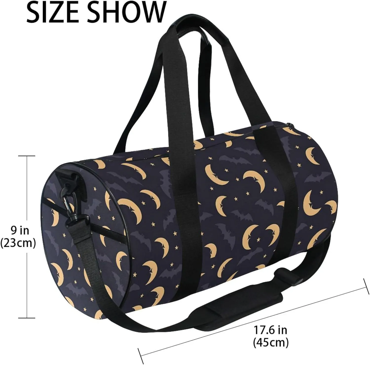 MNSRUU Sports Duffel Bags, Moon and Bats Athletic Gym Bag Overnight Workout Travel Tote Luggage for Men Women Yoga