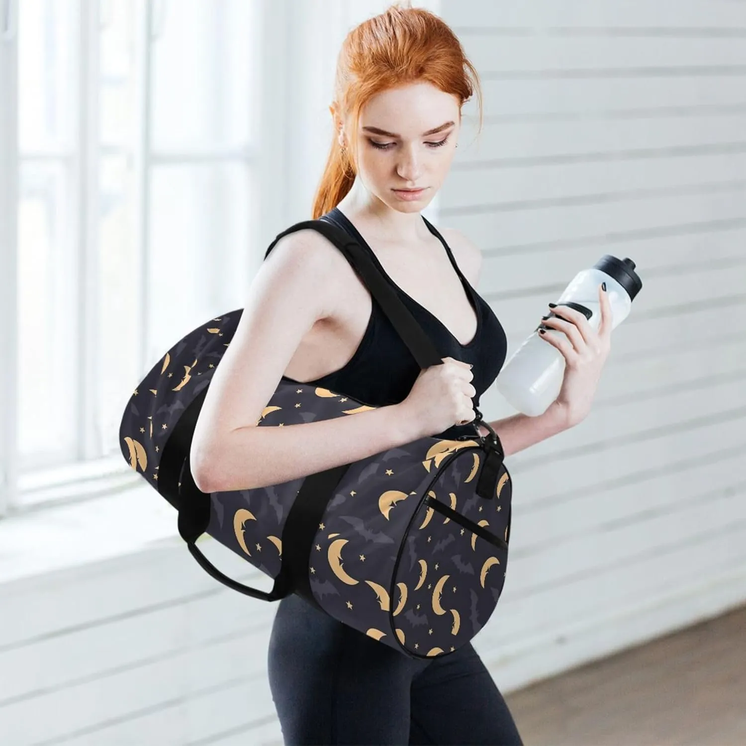 MNSRUU Sports Duffel Bags, Moon and Bats Athletic Gym Bag Overnight Workout Travel Tote Luggage for Men Women Yoga