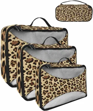 Modern Leopard Print 4 Set Packing Cubes, Brown Abstract Impressionist Style Packing Cubes for Carry on Suitcase Travel Essential Bag for Clothes Shoes Cosmetics Toiletry