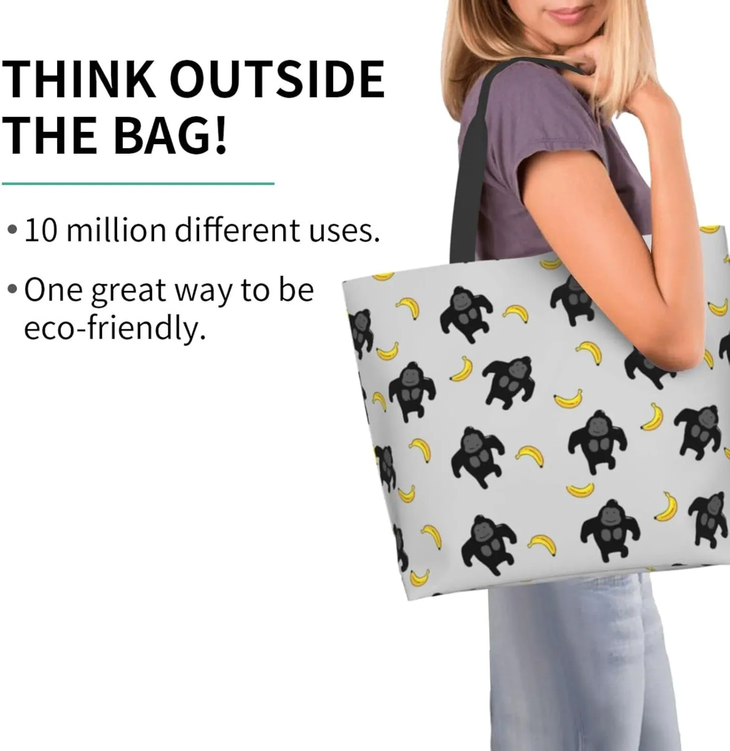 Monkey Tote Shoulder Bag Cute Grocery Bags Storage Handle Shopping Bag Portable Animal Bag