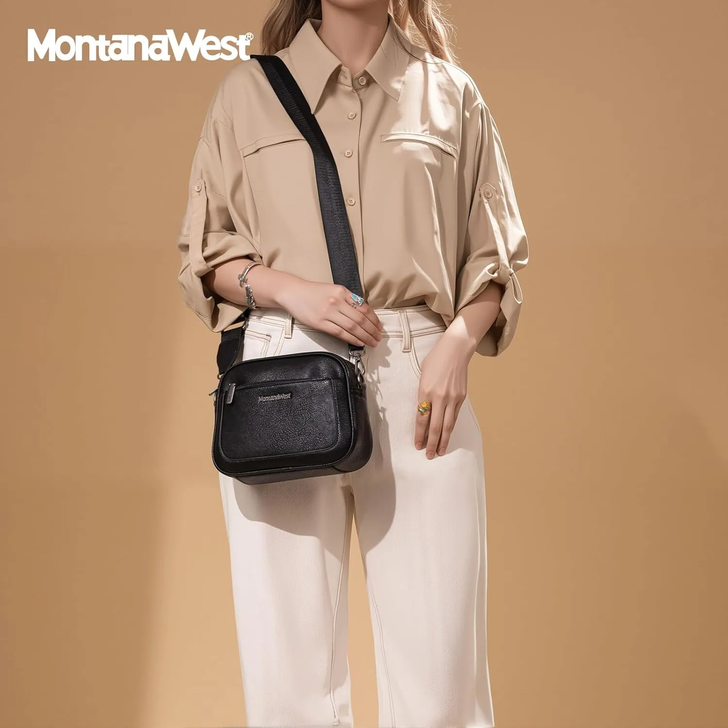 Montana West Small Crossbody Bags for Women Cow Print Purse Triple Zip Shoulder Handbags with Wide Strap